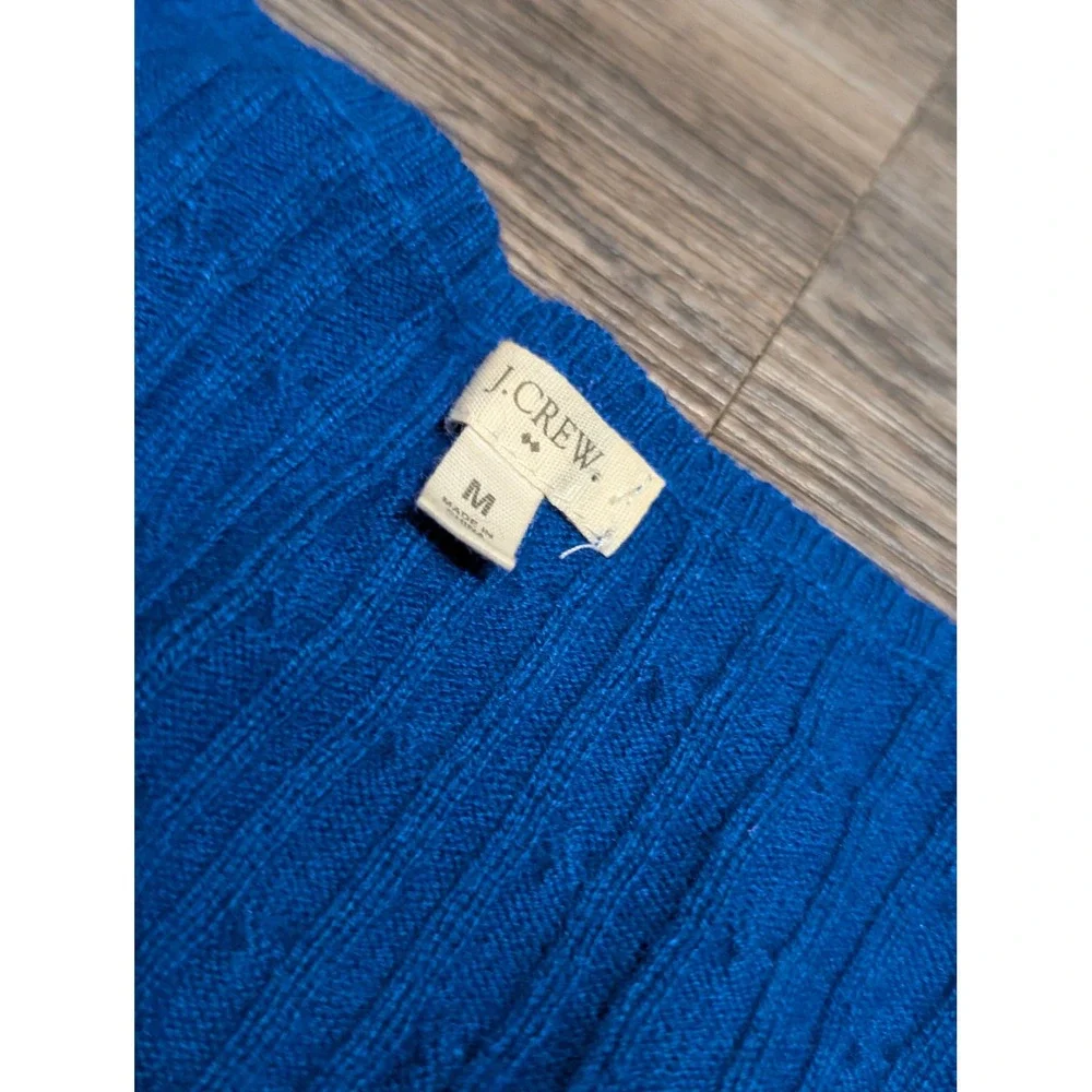 J Crew Royal Blue Cable Knit V Neck Sweater Mens Size Medium Wool/Cashmere Blend
